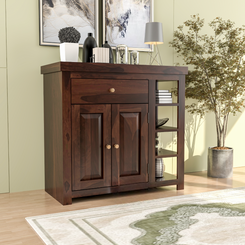 Solid Sheesham Wood Storage Sideboard Cabinet with Drawer & Open Shelves