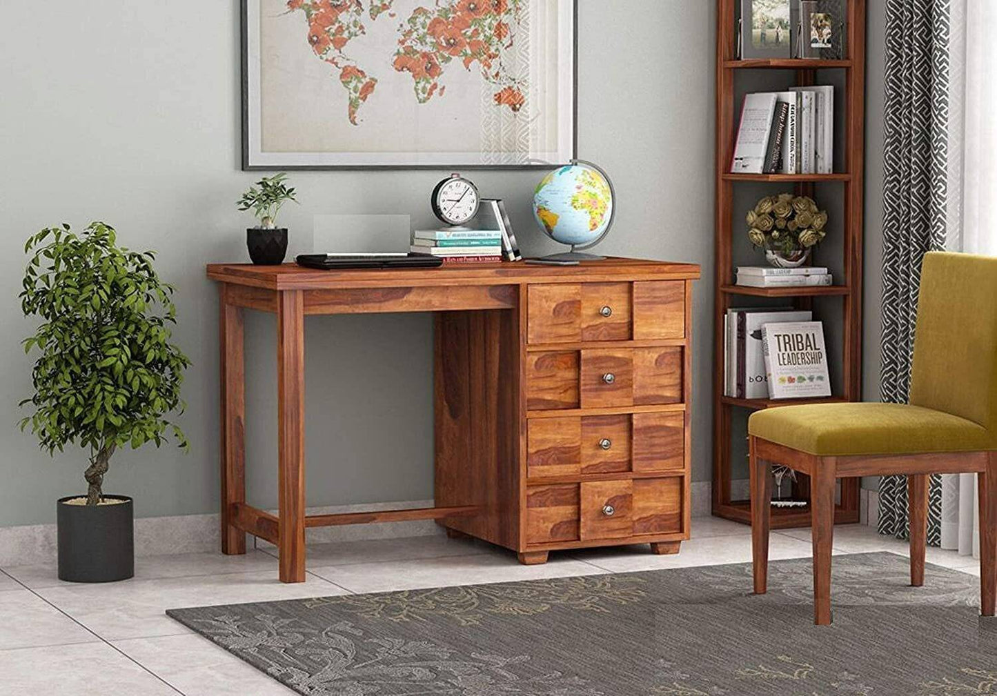 Solid Teak Wood Study / Writing Desk with 4 Drawers