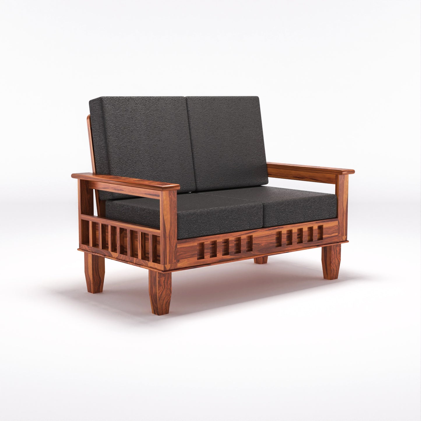 Solid Wood 4 Seater Sofa Set (Set of 2) | Natural & Walnut Finish Wooden Sofa with Cushions