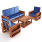 Solid Wood 5 Seater Sofa Set (3+1+1) | Natural & Walnut Finish Wooden Sofa with Cushions