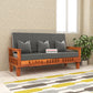 Solid Wood Three Seater Sofa with Cushioned Seating | Natural & Walnut Finish Wooden Sofa