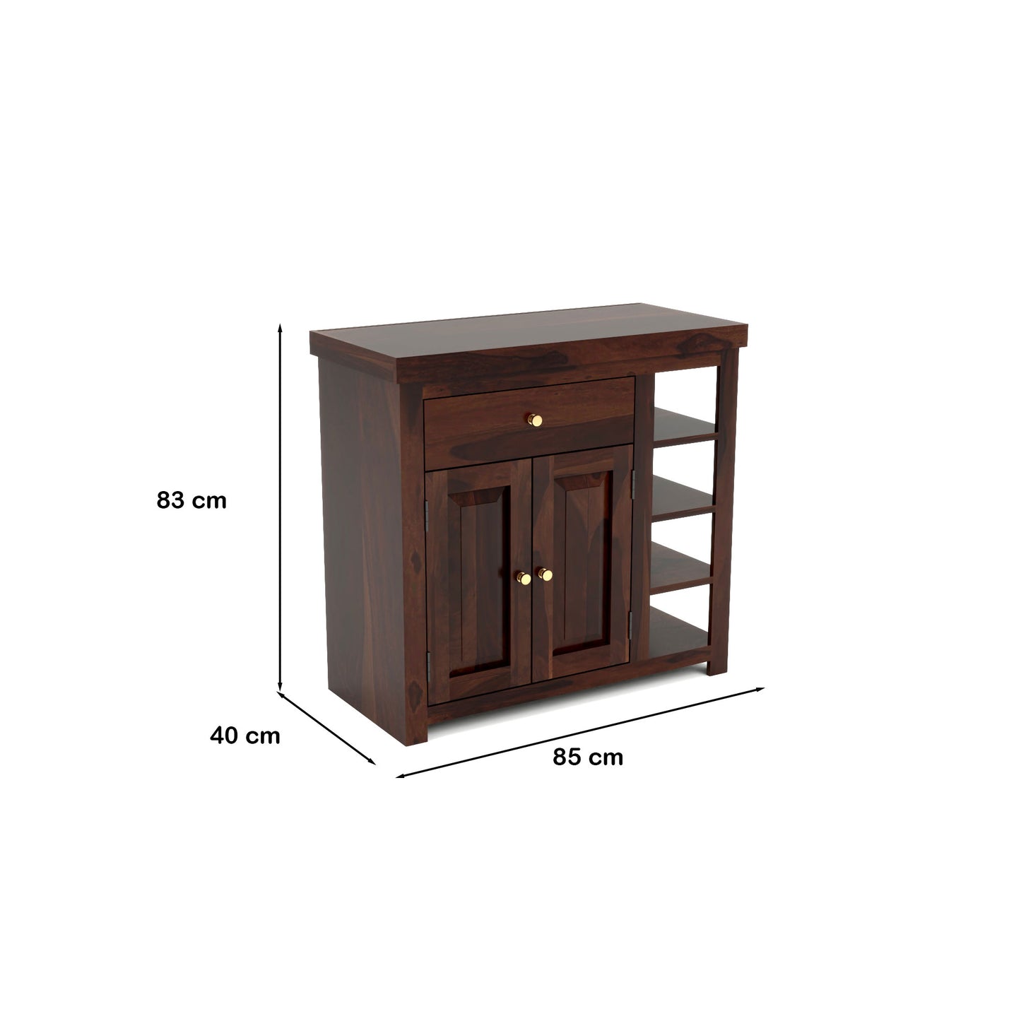 Solid Sheesham Wood Storage Sideboard Cabinet with Drawer & Open Shelves
