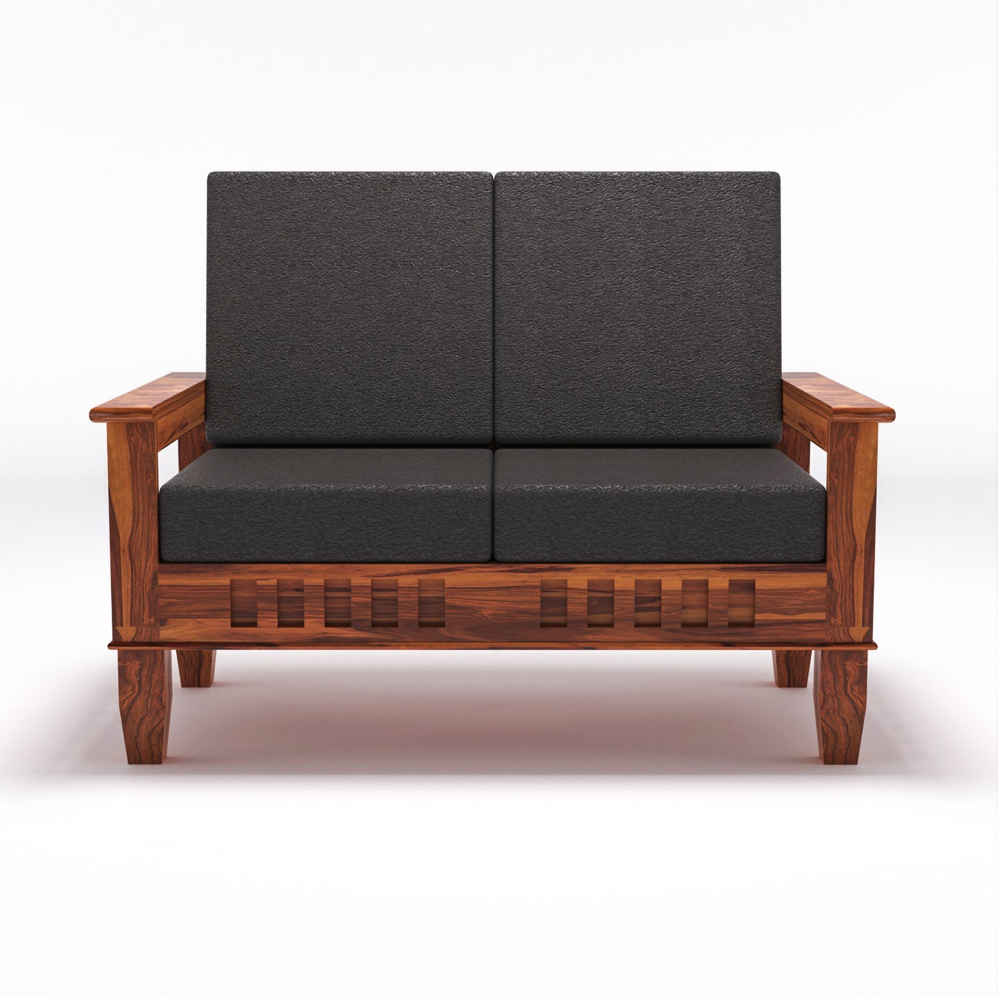 Premium Solid Wood 2 Seater Sofa with Cushions | Natural & Walnut Finish