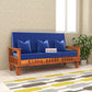Solid Wood Three Seater Sofa with Cushioned Seating | Natural & Walnut Finish Wooden Sofa