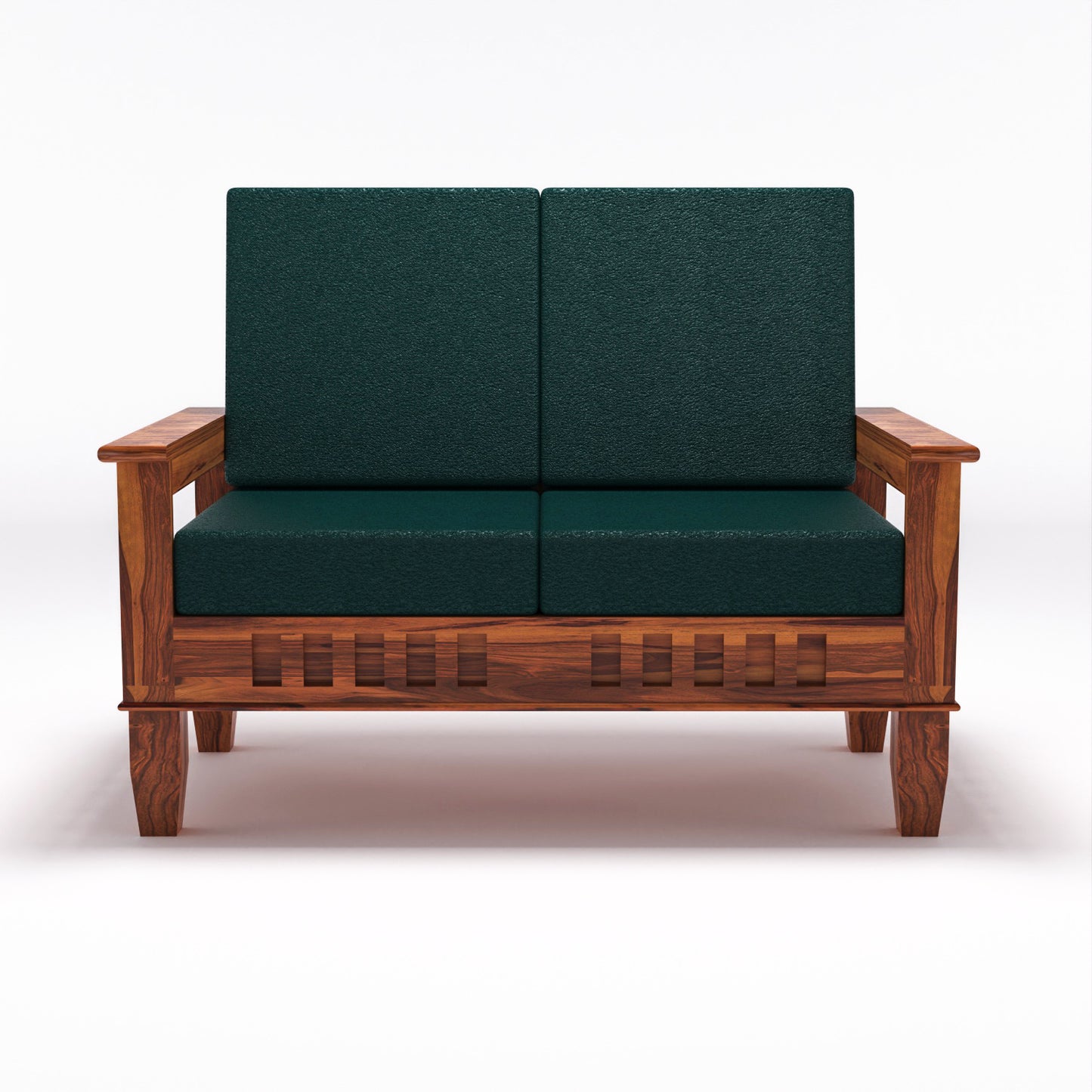 Premium Solid Wood 2 Seater Sofa with Cushions | Natural & Walnut Finish
