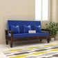Solid Wood Three Seater Sofa with Cushioned Seating | Natural & Walnut Finish Wooden Sofa