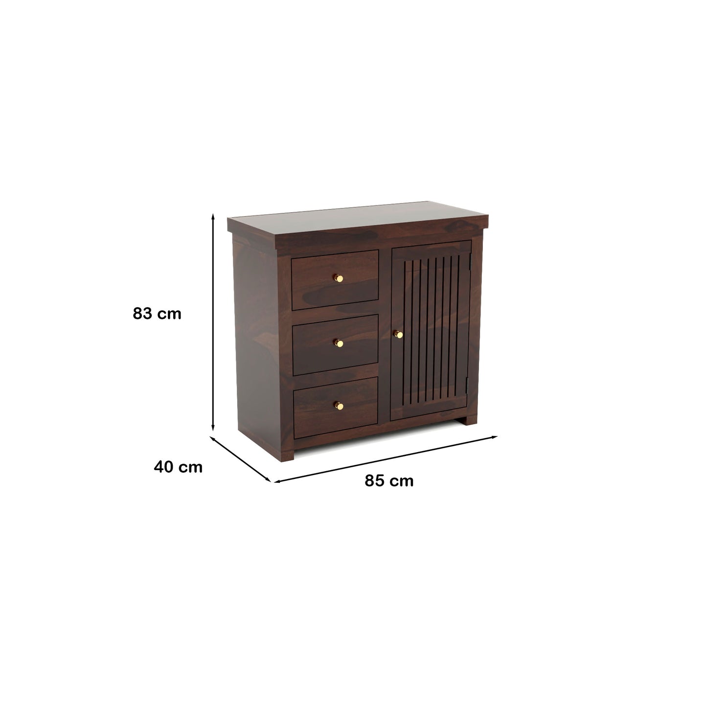 Solid Teak Wood Storage Cabinet with Drawers & Door