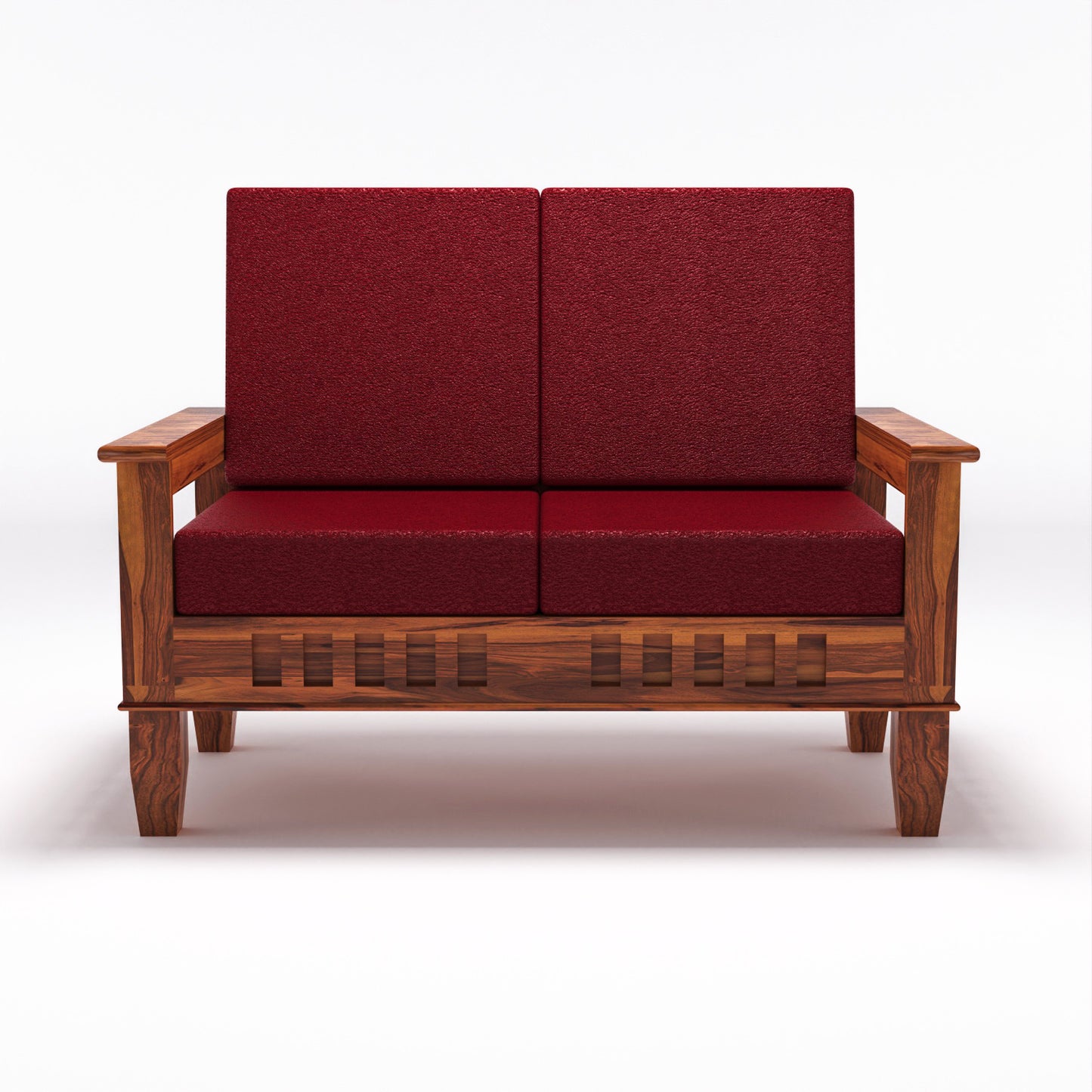 Premium Solid Wood 2 Seater Sofa with Cushions | Natural & Walnut Finish