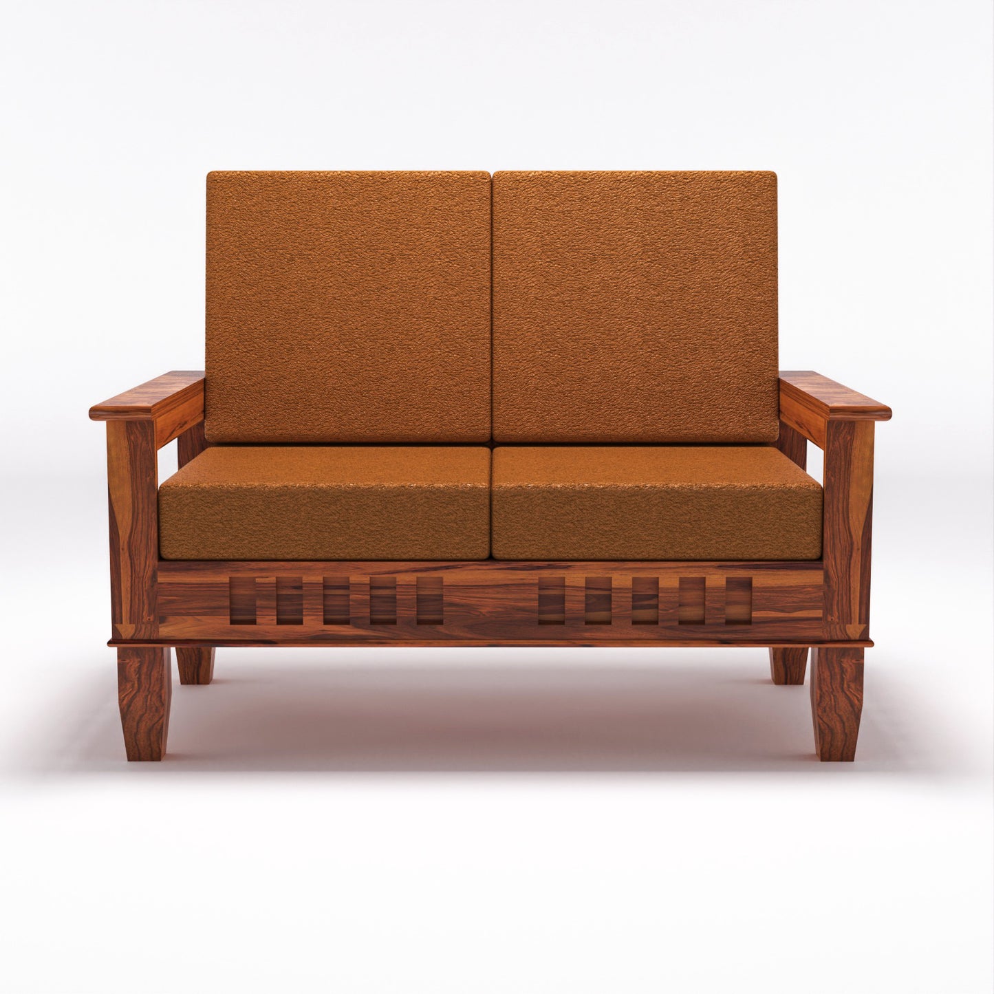 Premium Solid Wood 2 Seater Sofa with Cushions | Natural & Walnut Finish