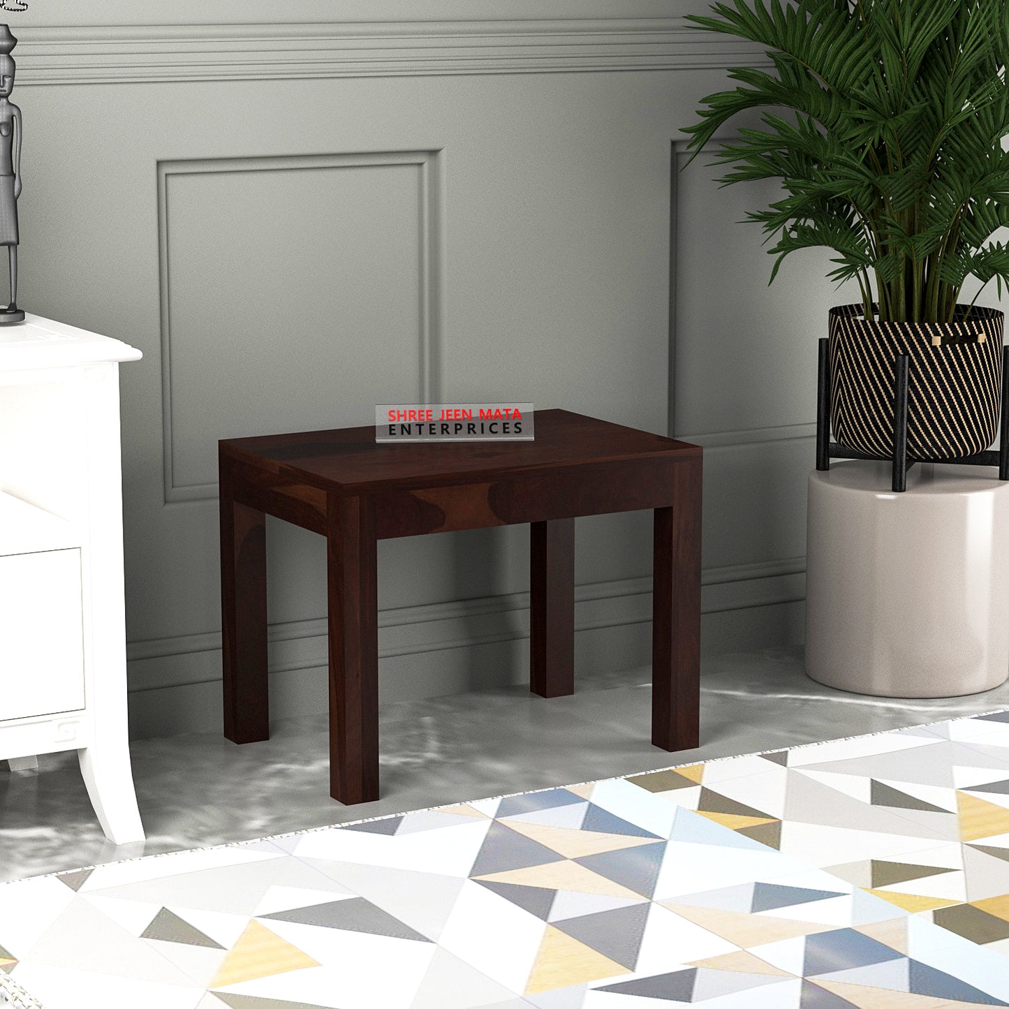 Solid Wood Multipurpose Side Table with Natural & Walnut Finish