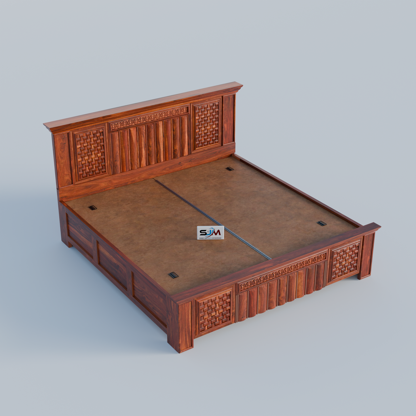 King Size Solid Sheesham Wood Bed with Storage