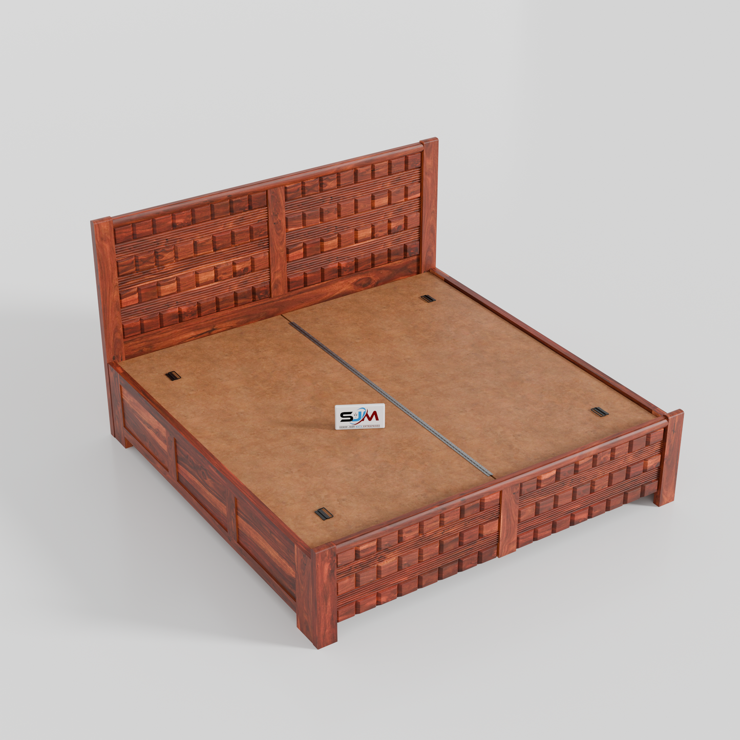 Solid Sheesham Wood Storage Bed with 3D Designer Headboard