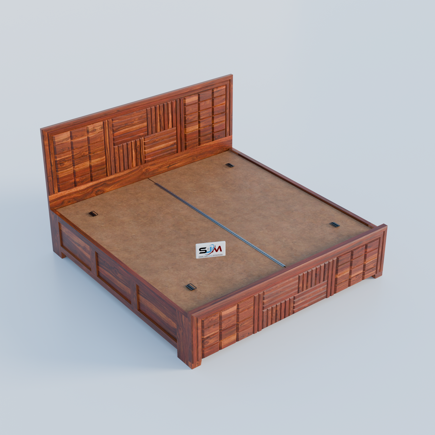 Solid Sheesham Wood Storage Bed with Designer Headboard