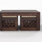 Handcrafted Solid Wood Coffee Table with Carved Ottoman Stools
