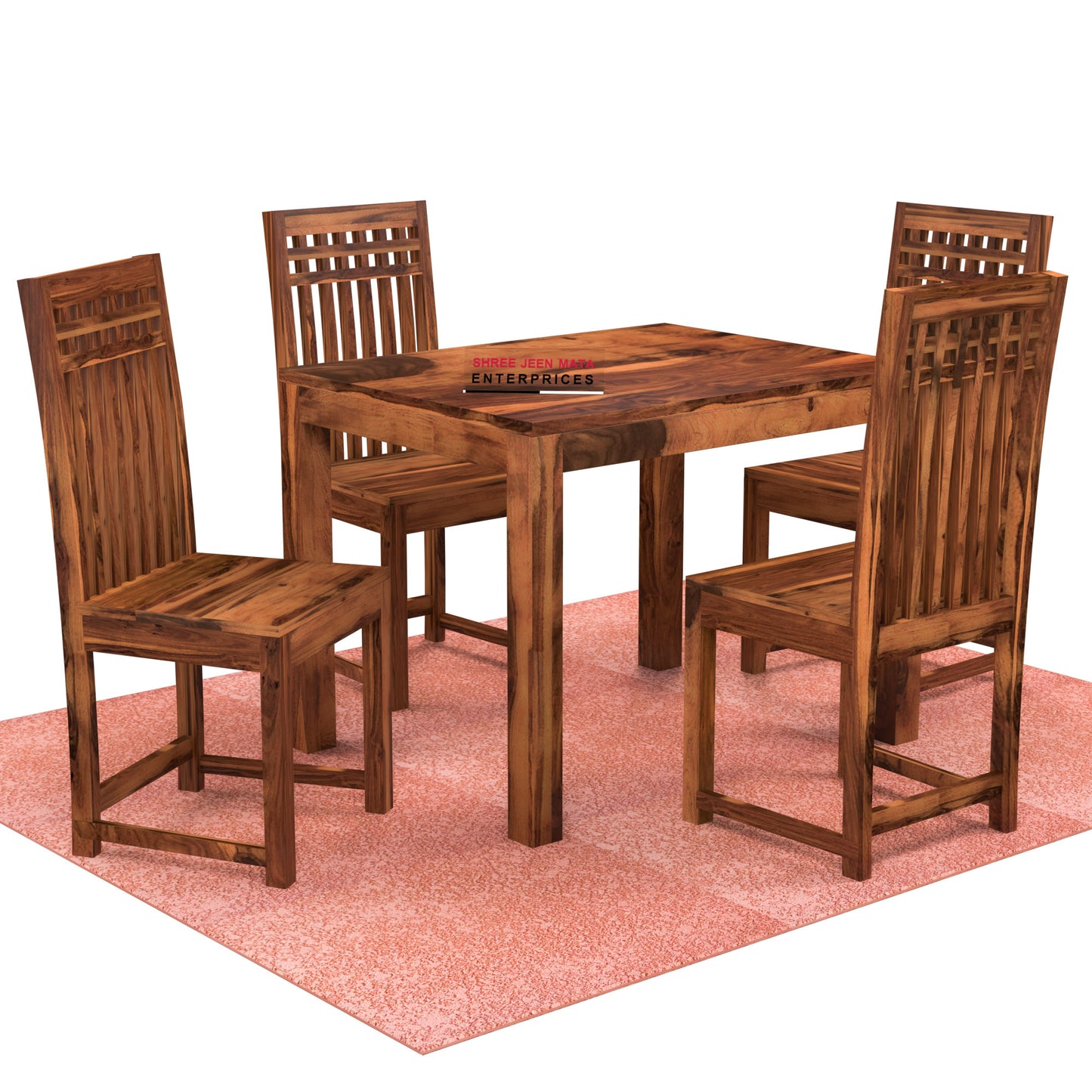 Solid Wood 4 Seater Dining Table Set with Wooden Chairs