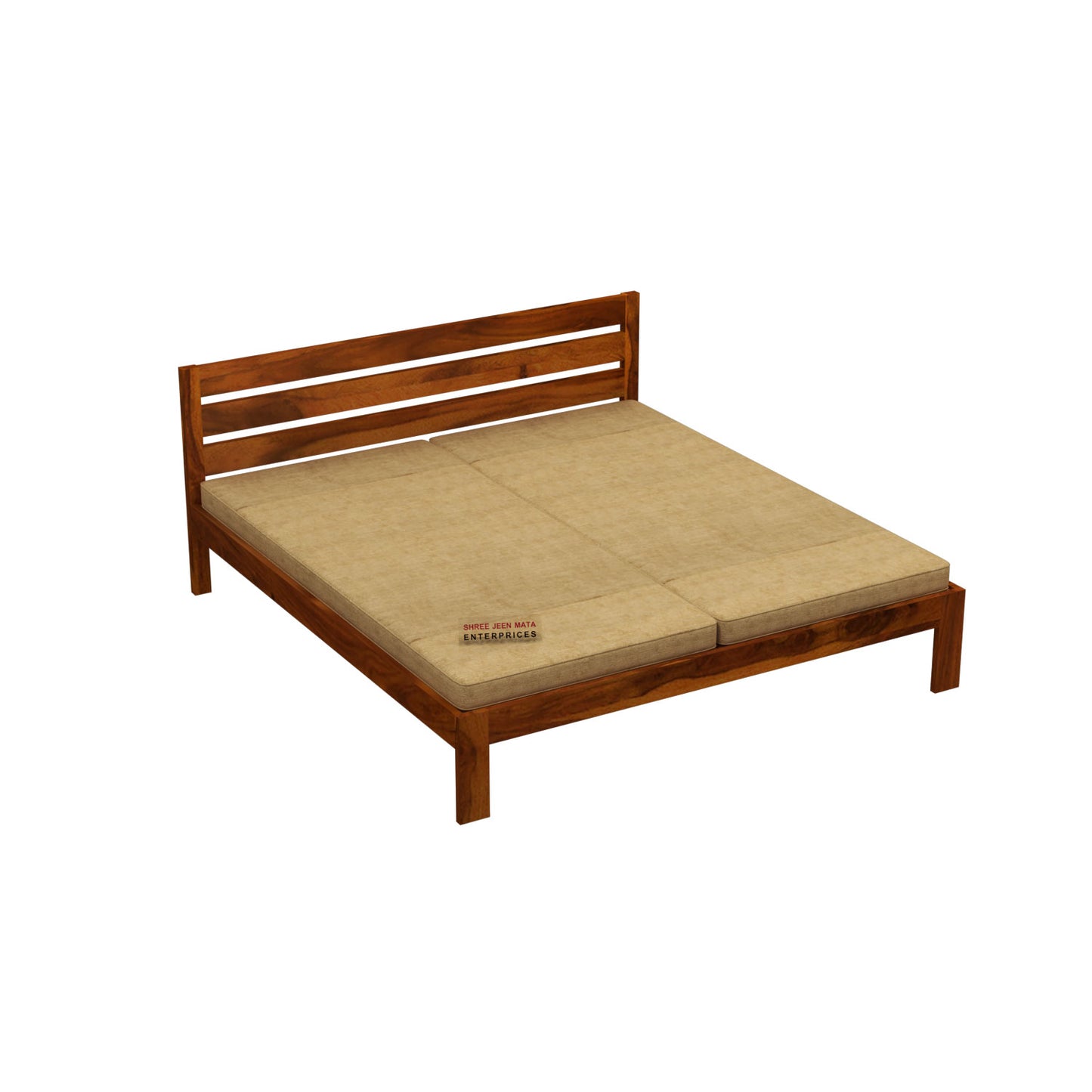 Solid Wood Queen Size Bed with Slat Headboard