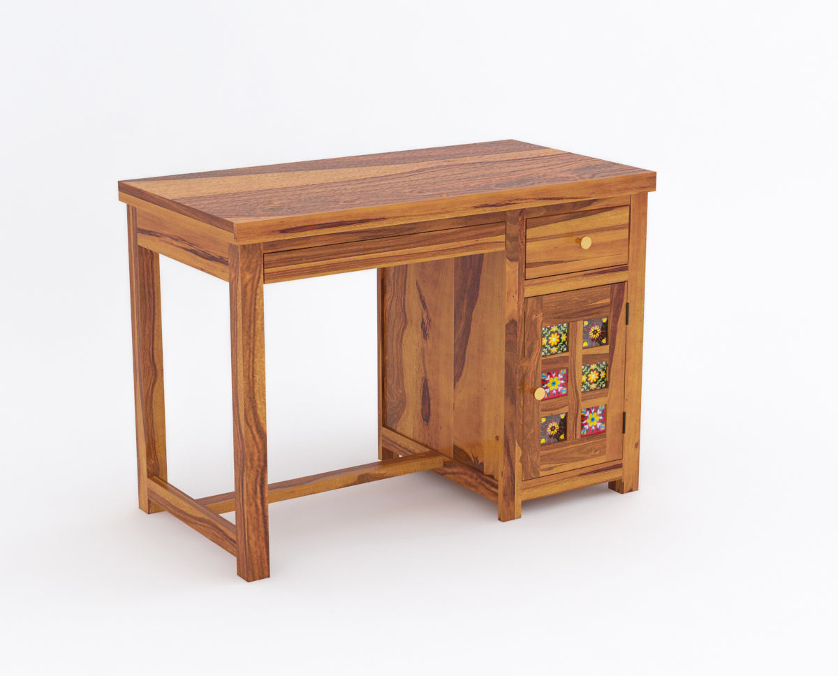 Solid Sheesham Wood Study Table with Storage & Matching Chair