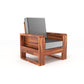 Solid Wood Single Seater Sofa | Natural & Walnut Finish Wooden Chair with Cushioned Comfort