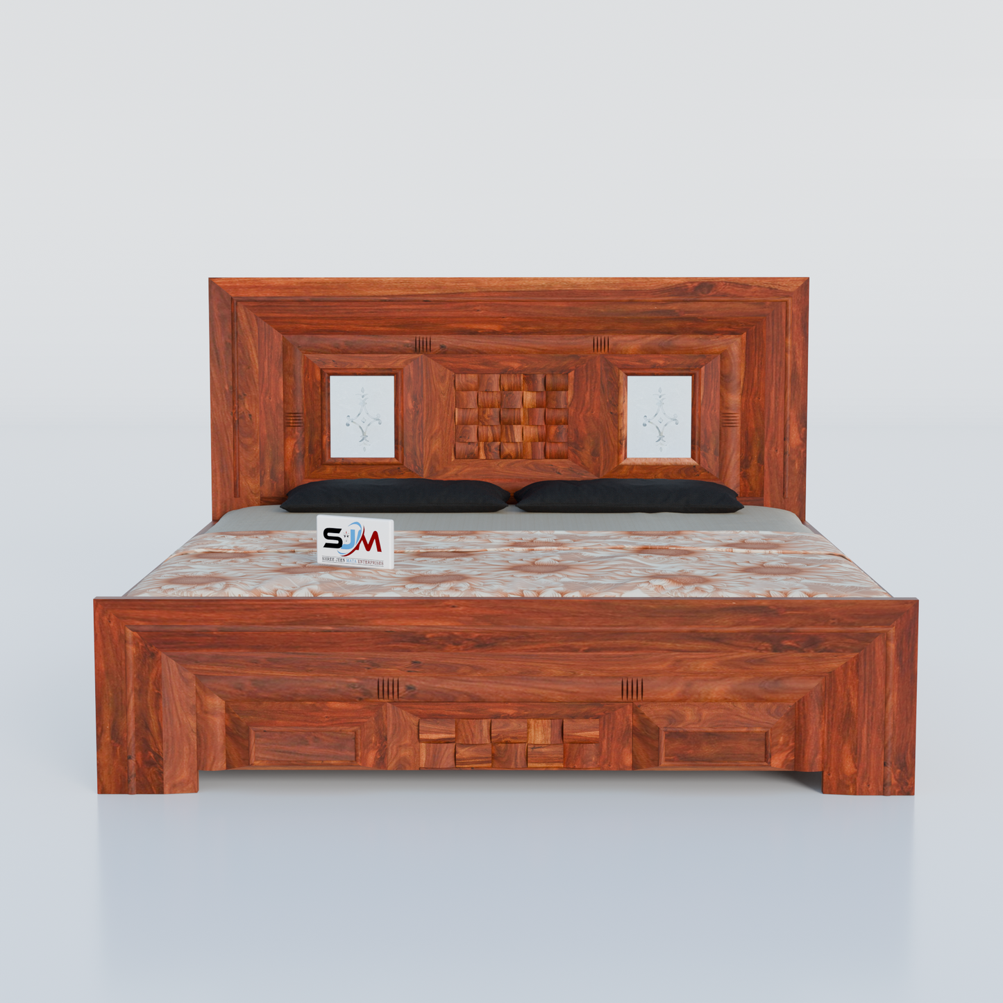 Modern King Size Solid Sheesham Wood Bed with Storage