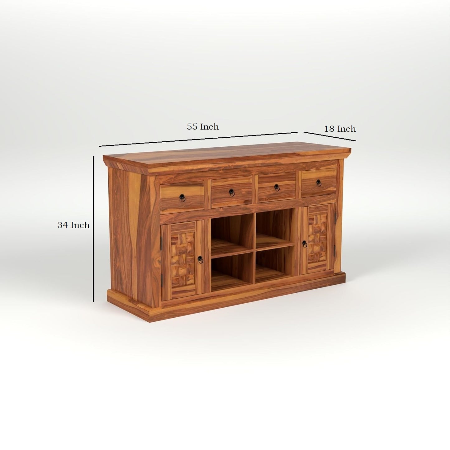 Solid Sheesham Wood Sideboard Cabinet with Drawers & Shelves
