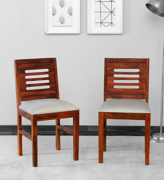 Jeenwood Sheesham Wood Dining Chairs Set of 2 with Cushion | Dining Chair Only | Students Study Chairs | Office Chairs - Dining Room Furniture | Wooden Chair Set of 2 - White Honey Finish