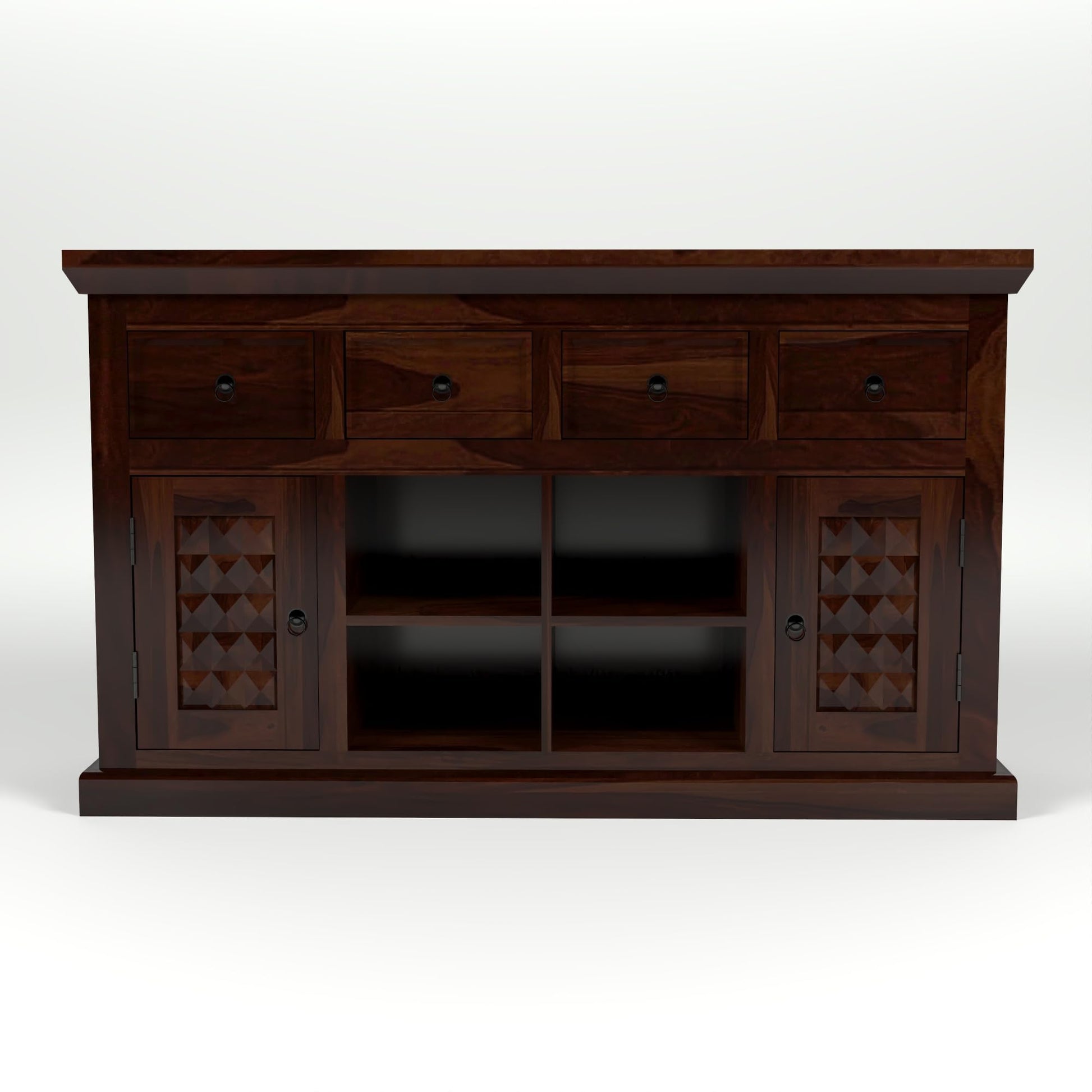 Jeenwood Sheesham Wooden Storage Cabinet for Living Room with 4 Drawer & 8 Shelves - Solid Wood Sideboard for Storage - Wooden Drawer Cabinet for Bedroom Home & Kitchen Cabinet - Walnut