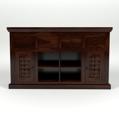 Jeenwood Sheesham Wooden Storage Cabinet for Living Room with 4 Drawer & 8 Shelves - Solid Wood Sideboard for Storage - Wooden Drawer Cabinet for Bedroom Home & Kitchen Cabinet - Walnut