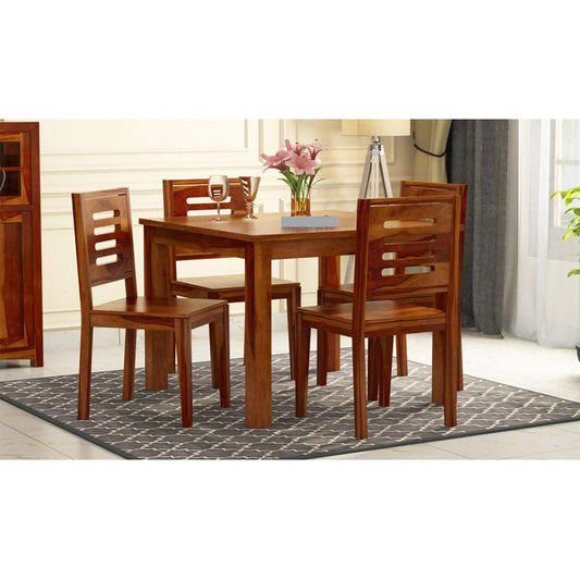 Jeenwood Wooden Dining Table Set | 4 Seater Dining Table with Chairs | Sheesham Wood Dining Table | Home Living Room Furniture | Without Cushions - Small, Honey Teak Finish - Brown