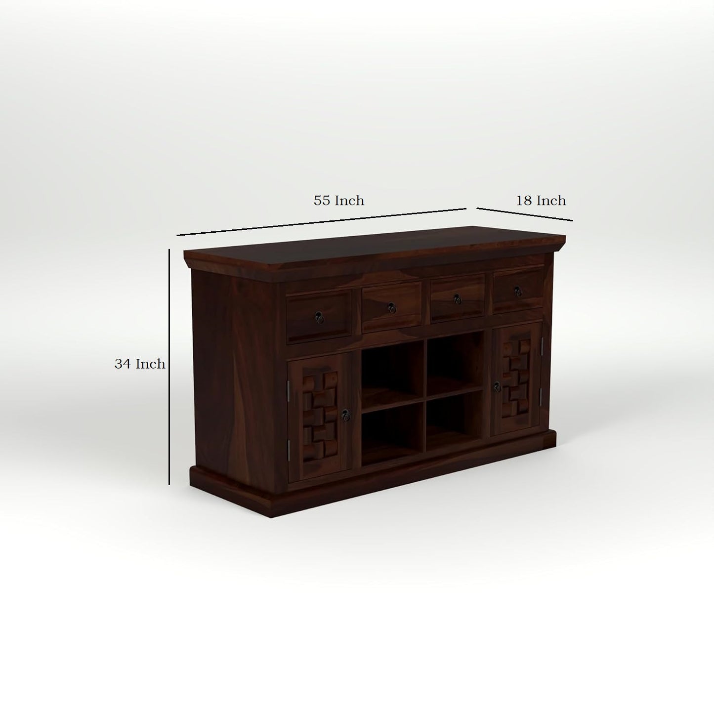 Solid Sheesham Wood Sideboard Cabinet with Drawers & Shelves