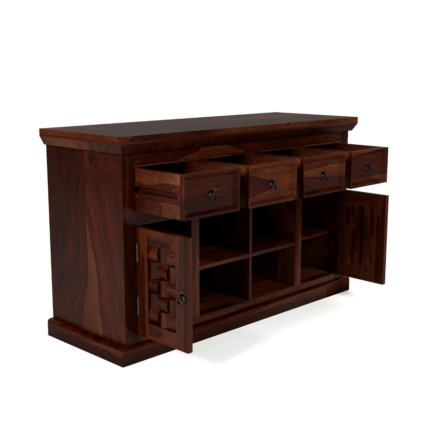Solid Sheesham Wood Sideboard Cabinet with Drawers & Shelves