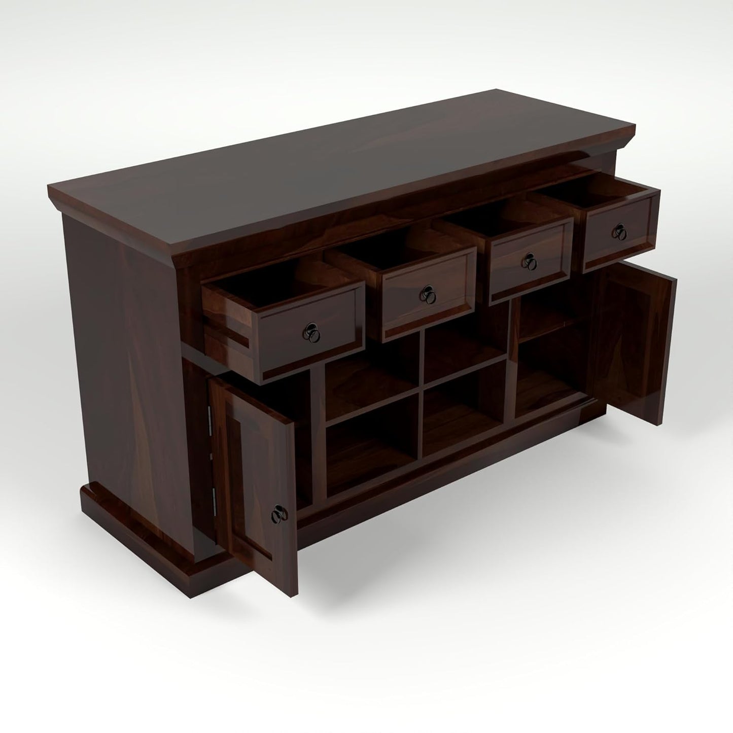 Solid Sheesham Wood Sideboard Cabinet with Drawers, Shelves & Doors