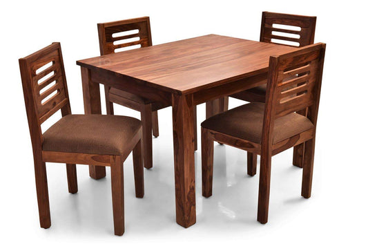 Jeenwood Sheesham Wooden Dining Table 4 Seater | Dining Table Set with Chairs | Home Dining Room Furniture | Beige Cushions - Brown