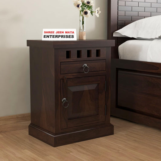 Jeenwood Bedside Table 1 Drawer 1 Door - Brown