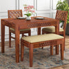 Jeenwood Solid Sheesham Wood 4 Seater CNC Dining Table with 2 Cushion Chairs and 1 Bench for Home Living Room Wooden Furniture Dinner Table for Hall Hotels - Brown