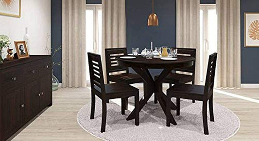 Jeenwood Solid Wooden Sheesham Teak Wood Round Dining Table 4 Seater, Round 4 Seater Table with 4 Chairs, RoundDining Table Set for Living Room Dining Table 4 Seater -Walnut Finish - Walnut Finish