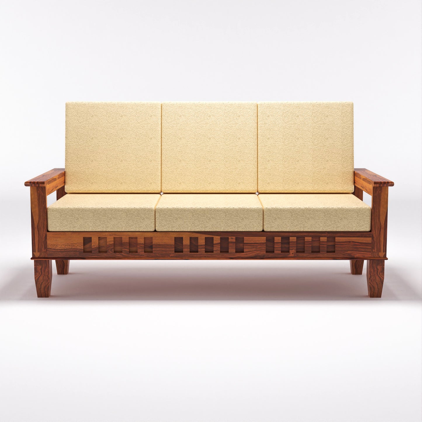 Premium Solid Wood 6 Seater Sofa Set (3+2+1) with Cushioned Seating | Natural & Walnut Finish
