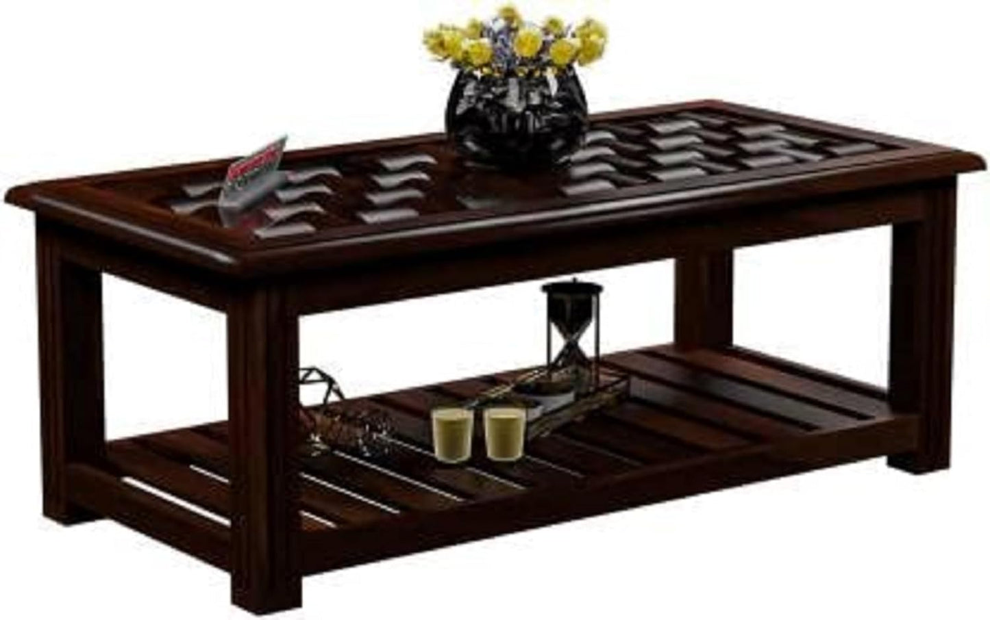 Jeenwood Solid Sheesham Wooden Centre Table Coffee Table & Center Table Teapoy for Hallway Decor - Wooden Coffee Table for Living Room Home Furniture - Brown