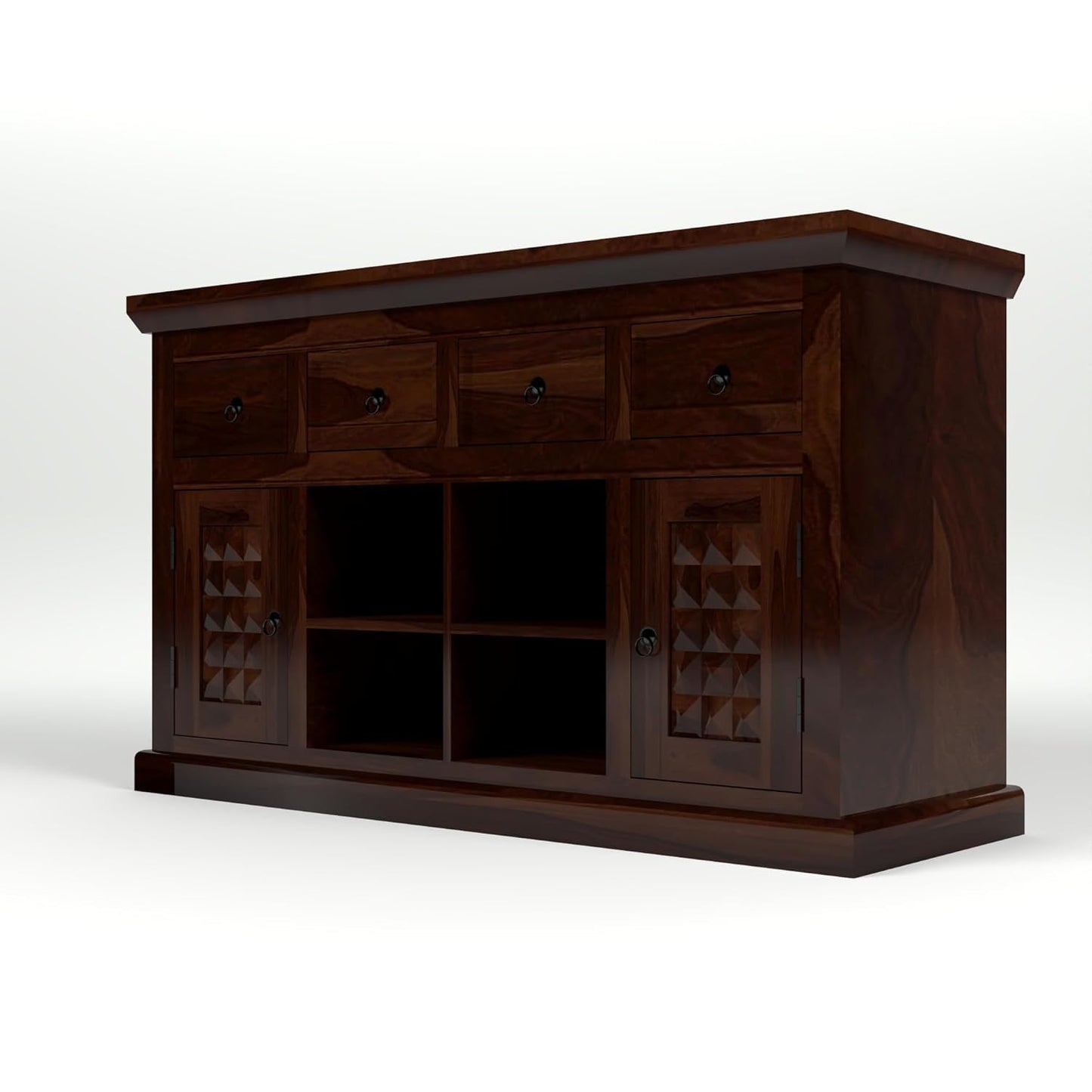 Solid Sheesham Wood Sideboard Cabinet with Drawers & Shelves