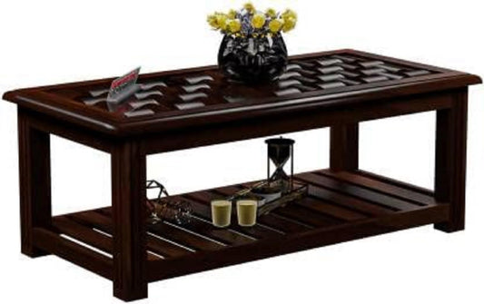 Jeenwood Solid Sheesham Wood Coffee Table for Living Room | Rectangular Center Table for Guest Room - Walnut Finish