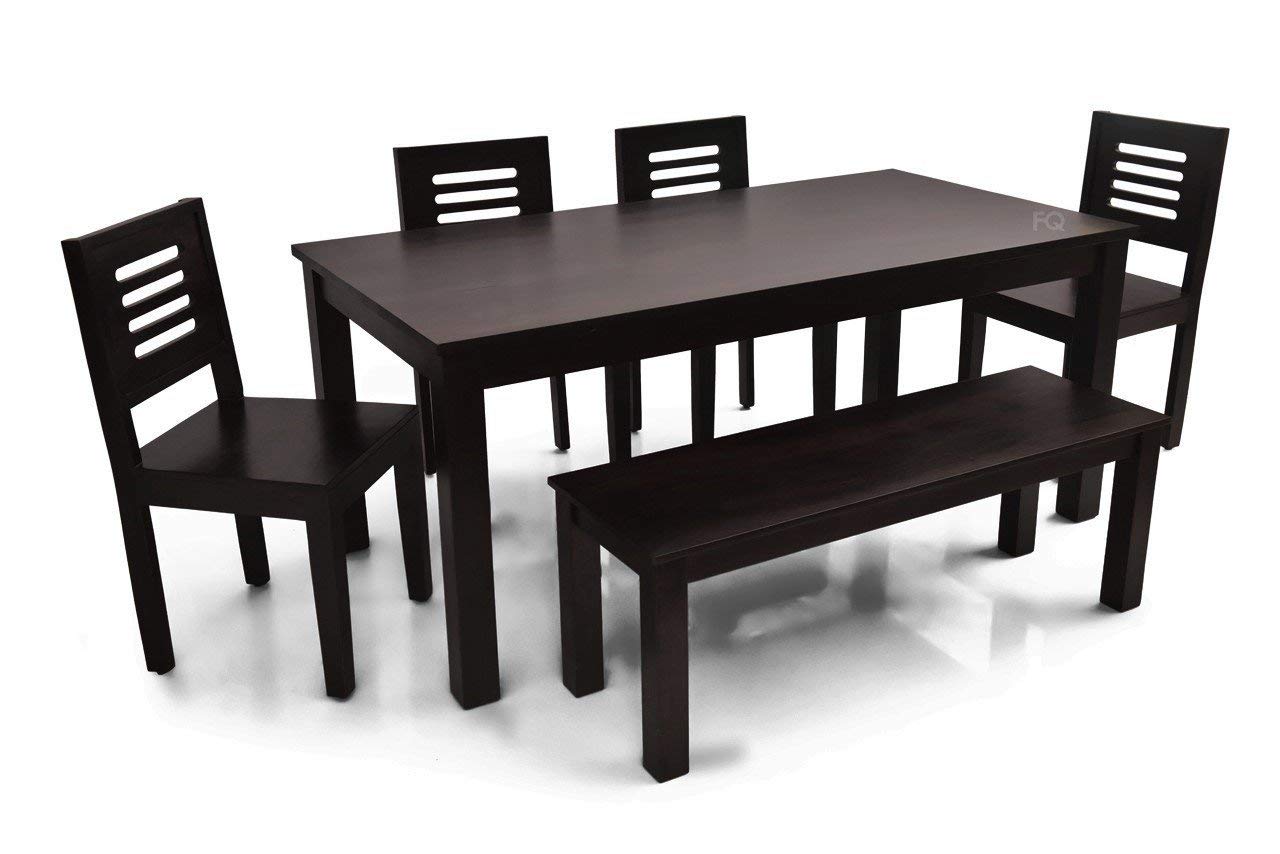 Jeenwood Wooden Dining Table Set | 6 Seater Dining Table with 4 Chairs and 1 Bench | Sheesham Wood Dining Set | Home Dining Room Furniture | Without Cushion - Brown