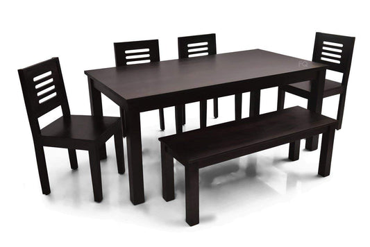 Jeenwood Wooden Dining Table Set | 6 Seater Dining Table with 4 Chairs and 1 Bench | Sheesham Wood Dining Set | Home Dining Room Furniture | Without Cushion - Brown