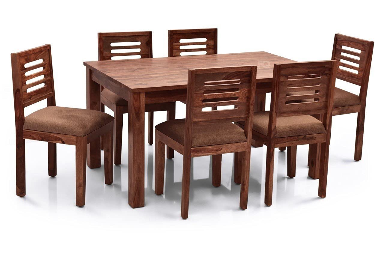 Jeenwood Wooden Dining Table Set | 6 Seater Dining Table with Chairs | Sheesham Wood Dining Set| Dining Set with 6 Chairs| Home Dining Room Furniture |Without Cushion - Brown