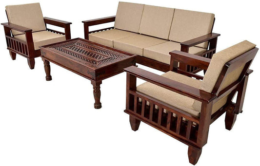 Jeenwood Wooden 5 Seater Sofa Set for Living Room | 3+1+1 Seater Sofa for Office & Lounge | Five Seater Sofa Sets for Home | Sheesham Wood, Dark Brown Finish - Dark Brown Finish