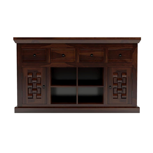 Solid Sheesham Wood Sideboard Cabinet with Drawers & Shelves