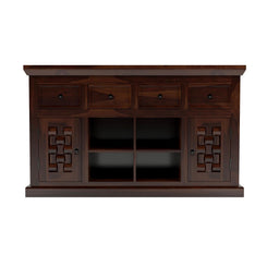 Jeenwood Sheesham Wooden Storage Cabinet for Living Room with 4 Drawer & 8 Shelves - Solid Wood Sideboard for Storage - Wooden Drawer Cabinet for Bedroom Home Decor Furniture - Walnut