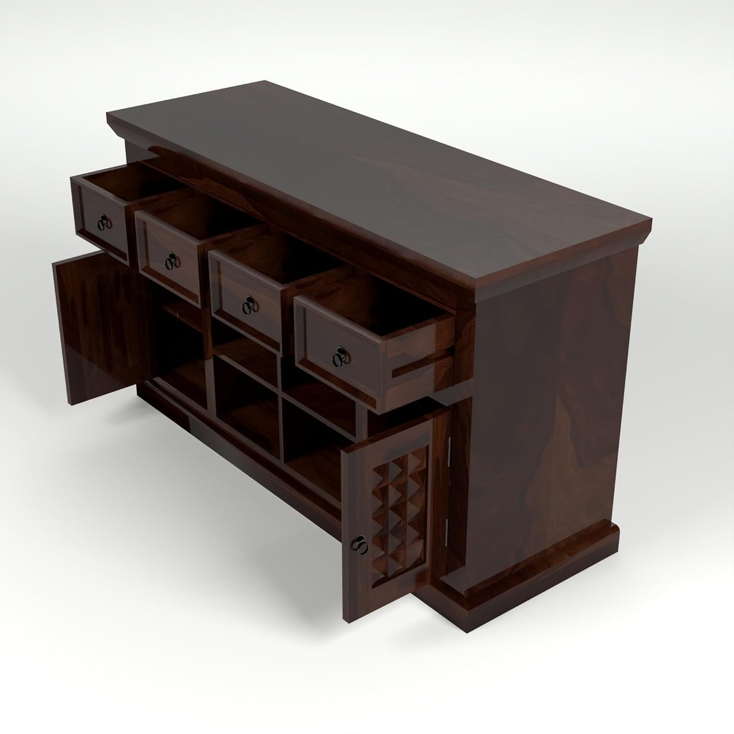Solid Sheesham Wood Sideboard Cabinet with Drawers & Shelves