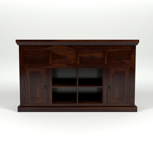 Solid Sheesham Wood Sideboard Cabinet with Drawers, Shelves & Doors