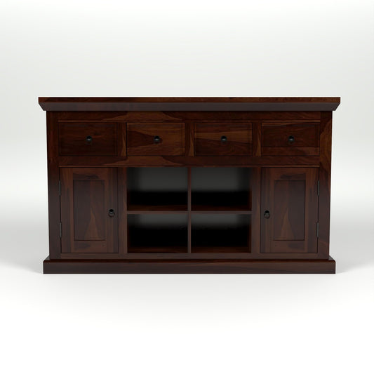 Jeenwood Sheesham Wooden Storage Cabinet for Living Room with 4 Drawer & 8 Shelves - Solid Wood Sideboard for Storage - Wooden Drawer Cabinet for Bedroom Home & Kitchen Cabinet - Walnut