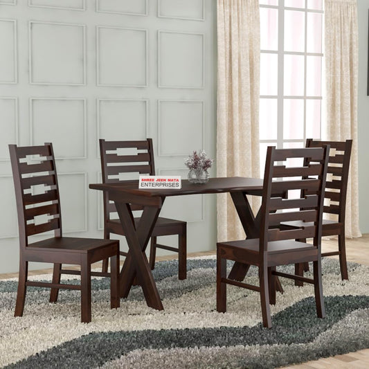 Jeenwood Sheesham Wooden 4 Seater Dining Table with Chairs Dining Set for Dining Room - Wooden Dining Table 4 Seater Modern Dining Table Set of 4 for Hotel Restaurant - Walnut