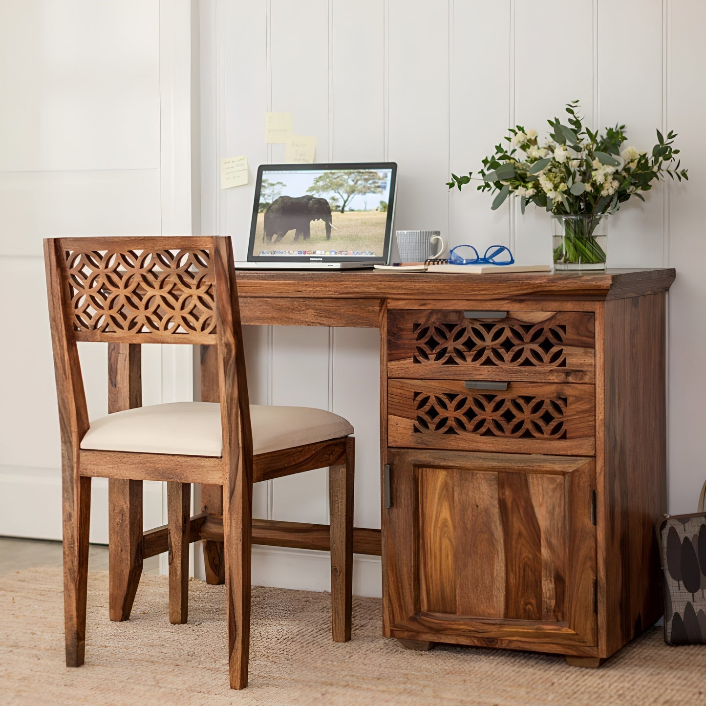Teak Finish Wooden Office Desk for Home & Workspace